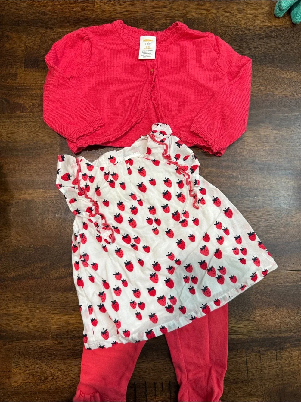 Gymboree Strawberry Print Top with Pink Cardigan & Leggings
